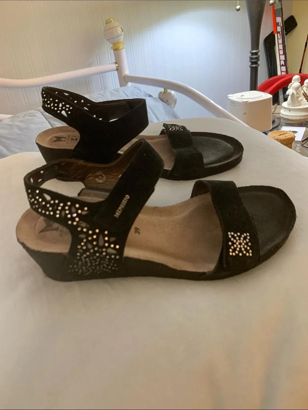 Mephisto Black Suede Stud-Accent Slingback Sandals